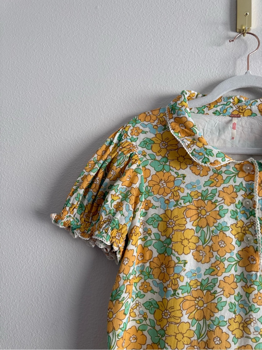 Free People Under The Sun Mini Dress in  Marigold Combo floral sz XL - Picture 5 of 10